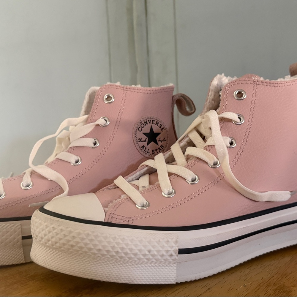 Converse Pink High-Top Platform Sneakers with Shearling Lining
